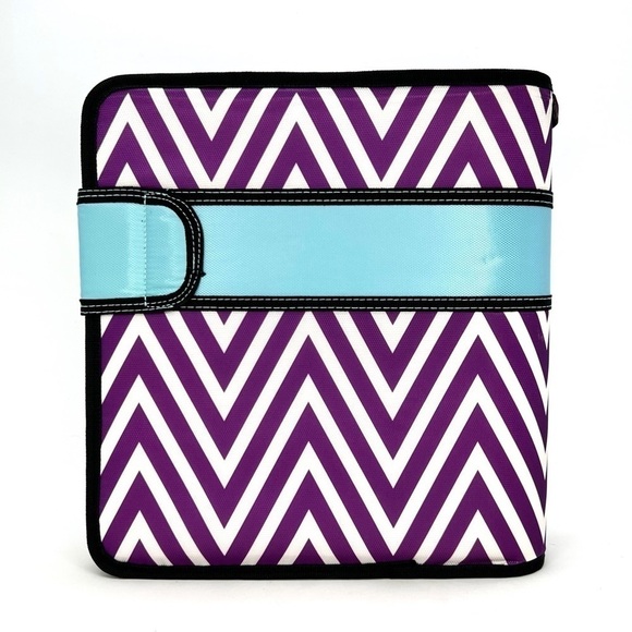 Case-It “The Open Tab” 2” Three Ring Binder Purple White Chevron w/Pink New NWT - Picture 2 of 6